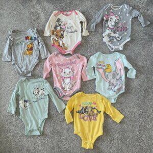 7 Long Sleeve Disney Onesies (Girls 12 months)